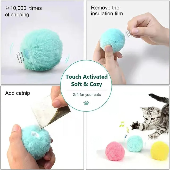 3Pcs Interactive Ball Smart Cat Toys Plush Electric Catnip Training Toy Kitten Touch Sounding Pet Product Squeak Toy Ball