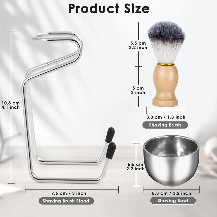 Mens blade + Brush + Bowl Set, 5-in-1 Shaving Brush Kit Wood Handle with Stainless Steel Shaving Bowl & Brush Stand, Perfect S