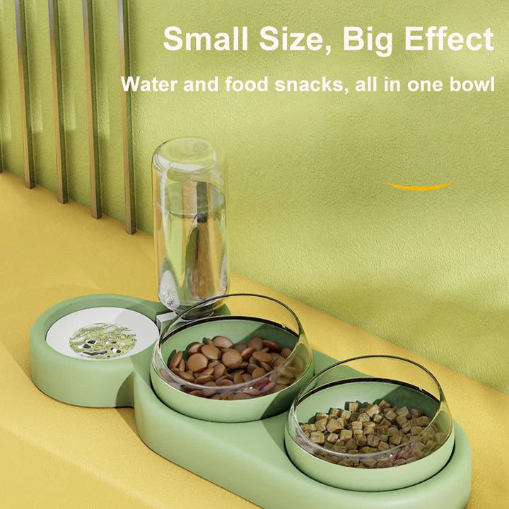 Cat Bowl Pet Feeder Anti-Tip Double Bowl Large Diameter Integrated Cat Bowl Made Of PP+PC Material with Drinking Fountain