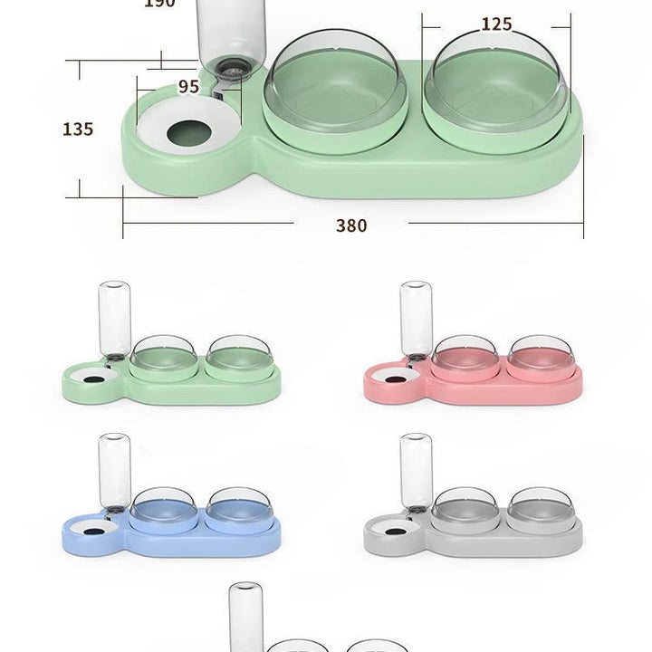 Cat Bowl Pet Feeder Anti-Tip Double Bowl Large Diameter Integrated Cat Bowl Made Of PP+PC Material with Drinking Fountain