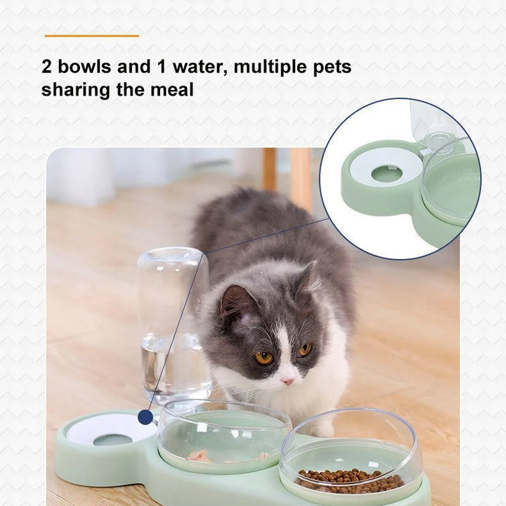 Cat Bowl Pet Feeder Anti-Tip Double Bowl Large Diameter Integrated Cat Bowl Made Of PP+PC Material with Drinking Fountain